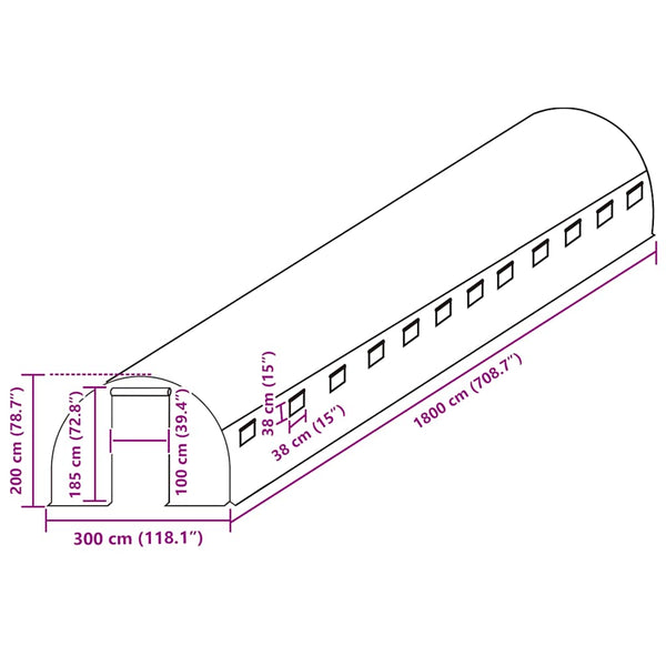 vidaXL Replacement Cover for Greenhouse (54 m²) 300x1800x200 cm Green