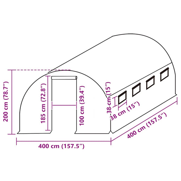 vidaXL Replacement Cover for Greenhouse (16 m²) 400x400x200 cm Green