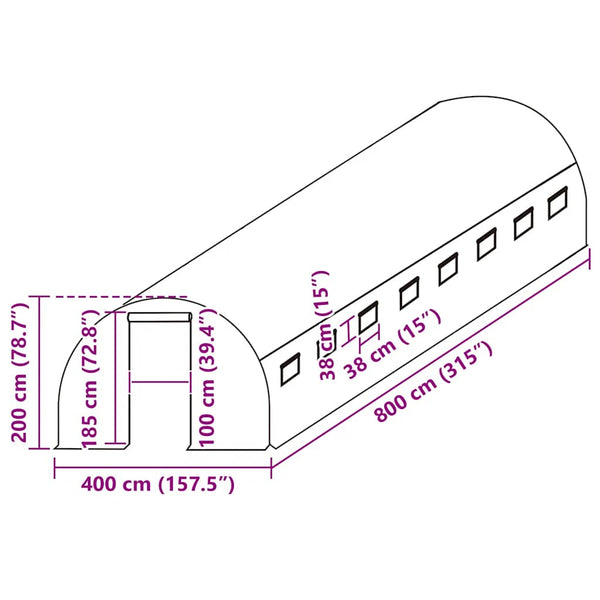 vidaXL Replacement Cover for Greenhouse (32 m²) 400x800x200 cm Green