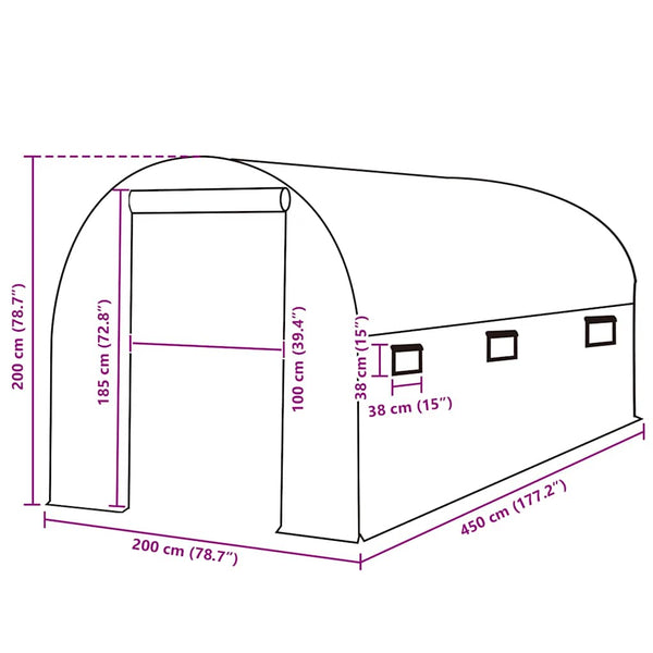 vidaXL Replacement Cover for Greenhouse (9 m²) 200x450x200 cm Green