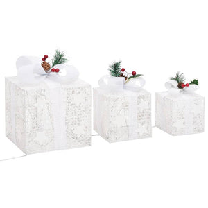 Geschenkboxen Deko-Set, 3 Stk., Weiß