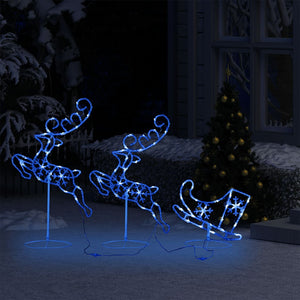 vidaXL Christmas Decoration LED Reindeer & Sleigh Acrylic 260x21x87 cm Blue
