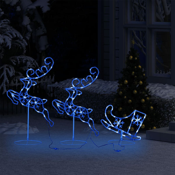 vidaXL Christmas Decoration LED Reindeer & Sleigh Acrylic 260x21x87 cm Blue
