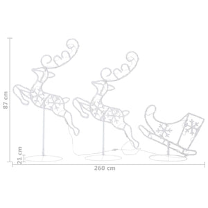 vidaXL Christmas Decoration LED Reindeer & Sleigh Acrylic 260x21x87 cm Blue
