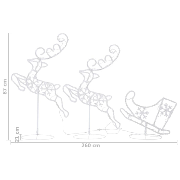 vidaXL Christmas Decoration LED Reindeer & Sleigh Acrylic 260x21x87 cm Blue