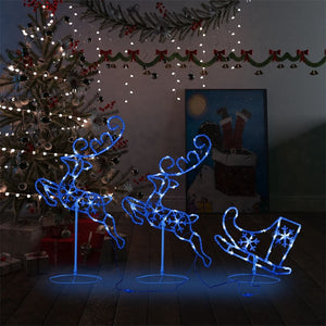vidaXL Christmas Decoration LED Reindeer & Sleigh Acrylic 260x21x87 cm Blue