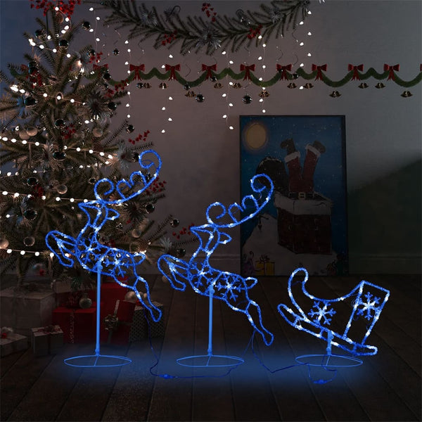vidaXL Christmas Decoration LED Reindeer & Sleigh Acrylic 260x21x87 cm Blue