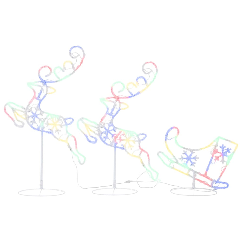vidaXL Christmas Decoration LED Reindeer & Sleigh Acrylic 260x21x87 cm Multicolored