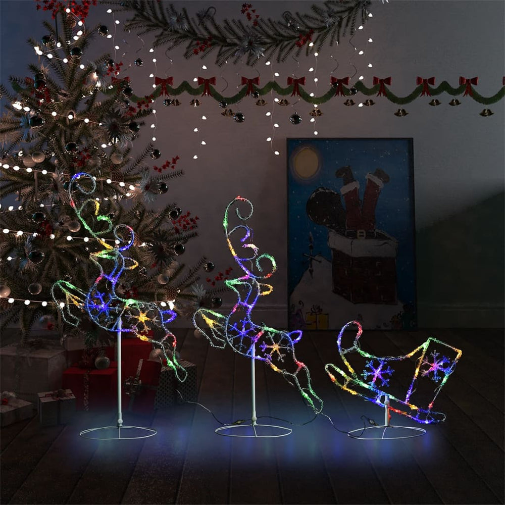 vidaXL Christmas Decoration LED Reindeer & Sleigh Acrylic 260x21x87 cm Multicolored