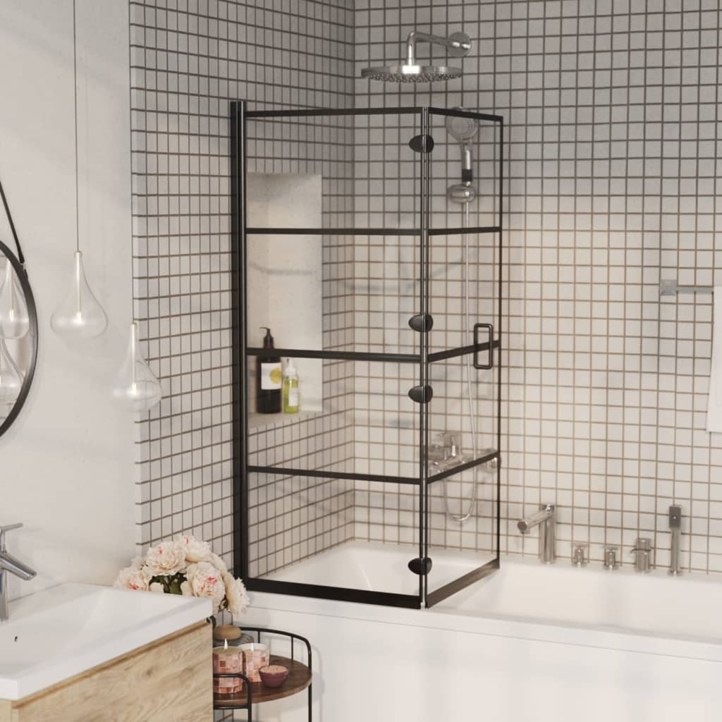 vidaXL Foldable Shower Screen Tempered Glass 120x140 cm Black