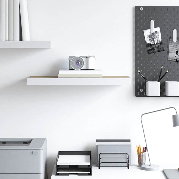 vidaXL Floating Wall Shelf Oak-look and White 60x23.5x3.8 cm MDF