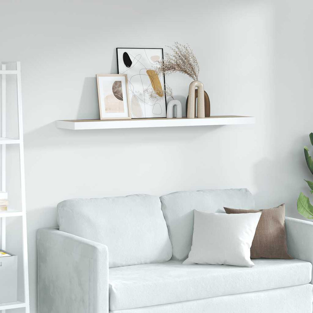 vidaXL Floating Wall Shelf Oak-look and White 120x23.5x3.8 cm MDF