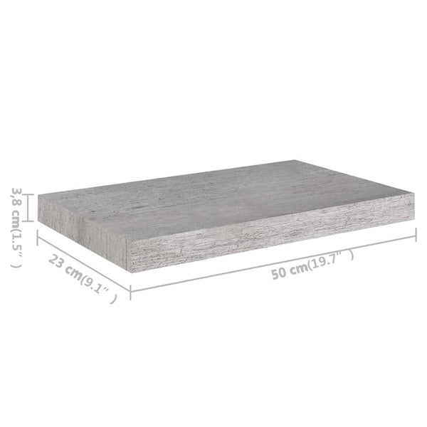 vidaXL Floating Wall Shelf Concrete Gray 50x23x3.8 cm MDF
