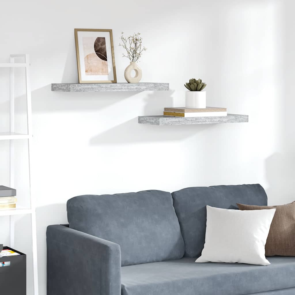 vidaXL Floating Shelves 2 pcs. Concrete Grey 60x23.5x3.8 cm MDF