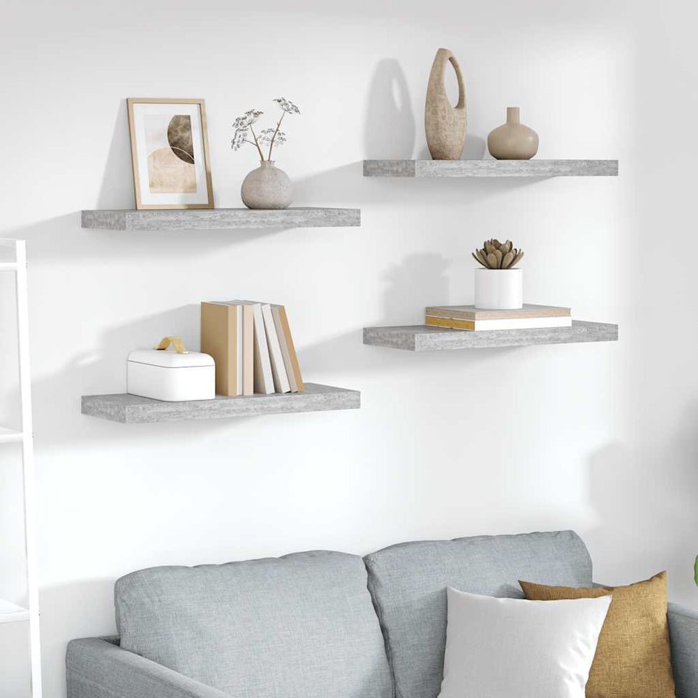 vidaXL Floating Shelves 4 pcs Concrete Grey 60x23.5x3.8 cm MDF