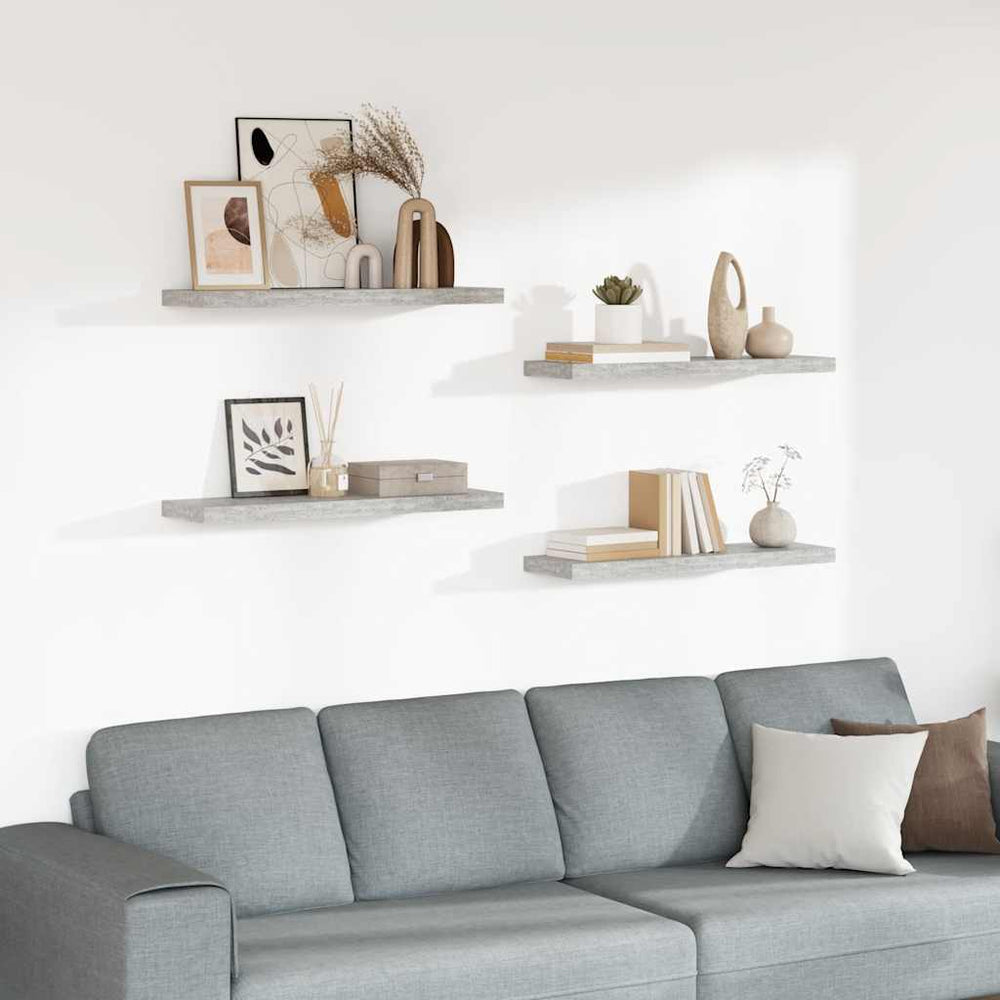 vidaXL Floating Shelves 4 pcs. Concrete Grey 80x23.5x3.8 cm MDF