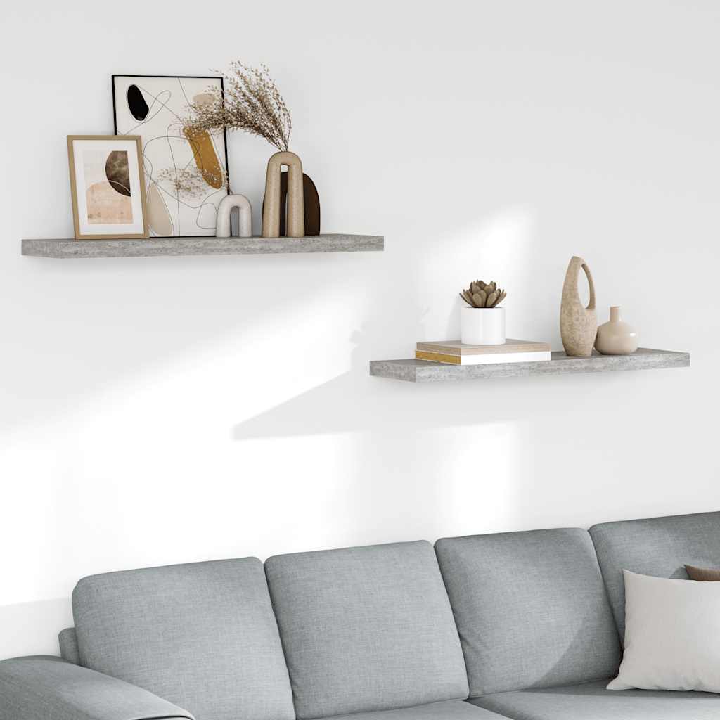 vidaXL Floating Wall Shelves 2 pcs Concrete Grey 90x23.5x3.8 cm MDF