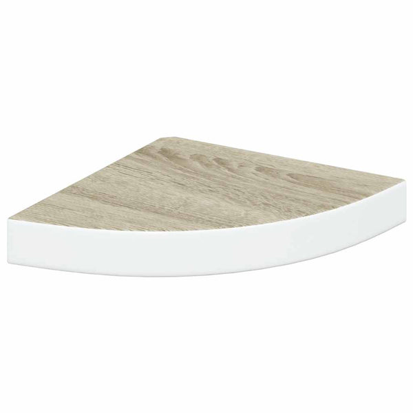vidaXL Corner Floating Shelf Oak Look and White 25x25x3.8 cm MDF