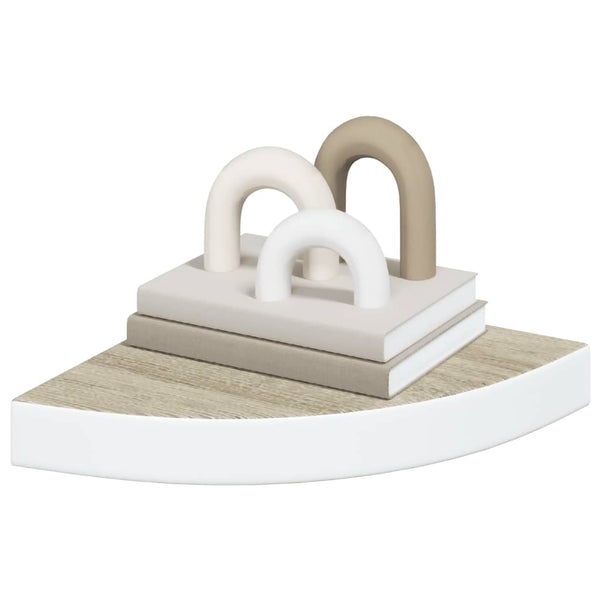 vidaXL Corner Floating Shelf Oak Look and White 25x25x3.8 cm MDF