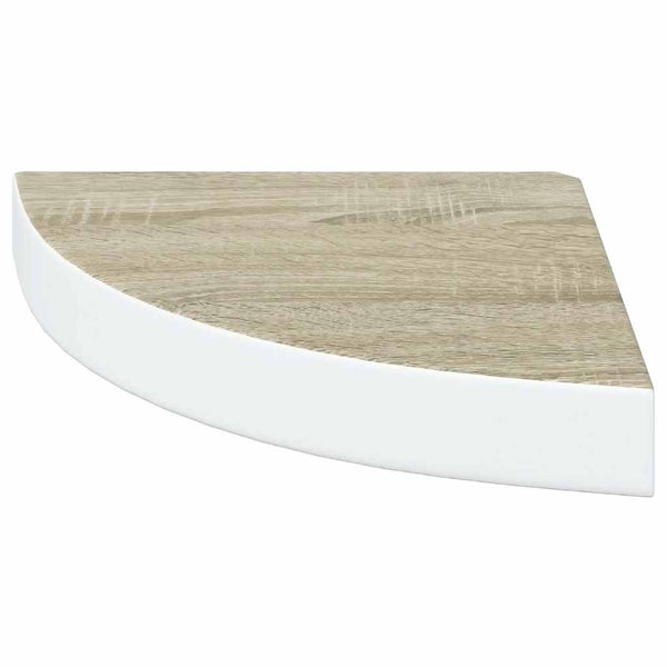 vidaXL Corner Floating Shelf Oak Look and White 25x25x3.8 cm MDF