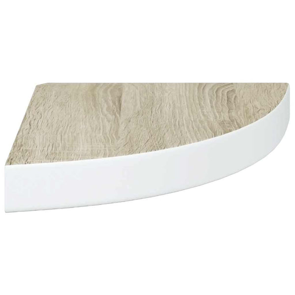 vidaXL Corner Floating Shelf Oak Look and White 25x25x3.8 cm MDF