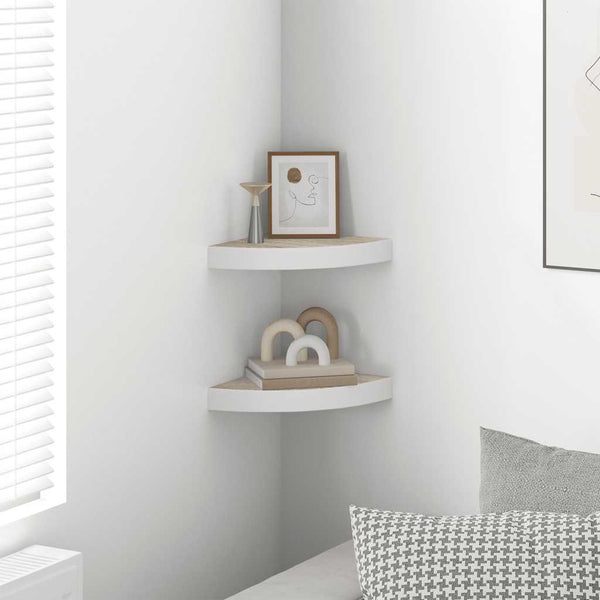 vidaXL Corner Wall Shelf 2 pcs. Oak and White 25x25x3.8 cm MDF