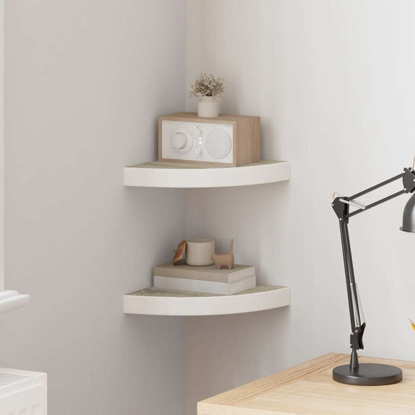 vidaXL Corner Wall Shelf 2 pcs. Oak and White 25x25x3.8 cm MDF