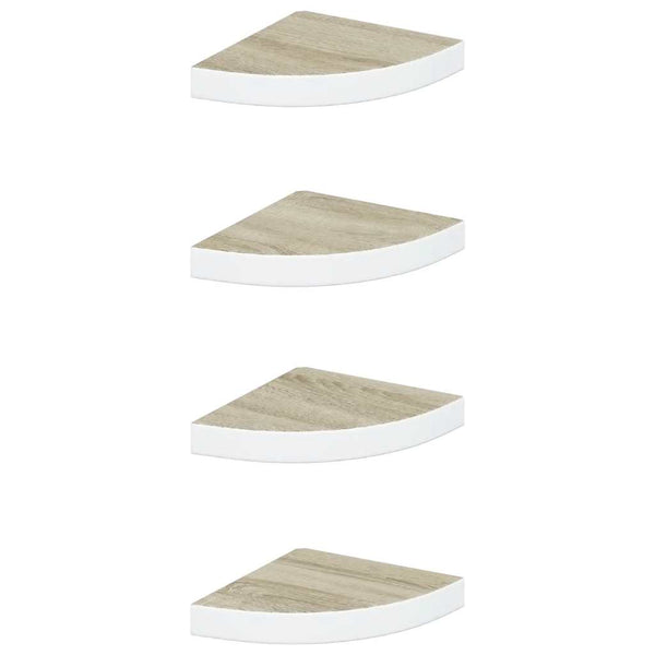 vidaXL Corner Floating Shelves 4 pcs. Oak Look and White 25x25x3.8 cm MDF