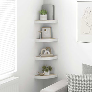 vidaXL Corner Floating Shelves 4 pcs. Oak Look and White 25x25x3.8 cm MDF