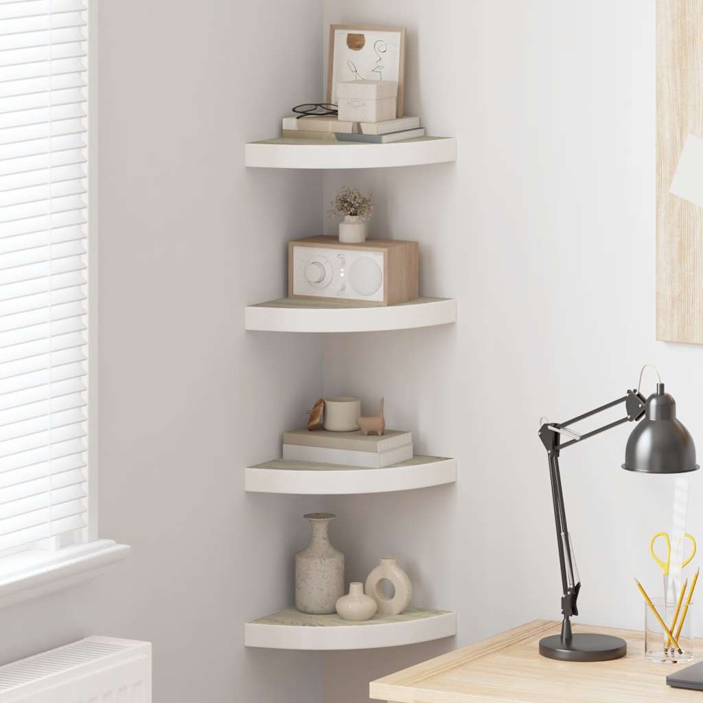 vidaXL Corner Floating Shelves 4 pcs. Oak Look and White 25x25x3.8 cm MDF