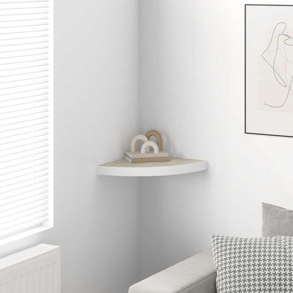 vidaXL Corner Floating Shelf Oak and White 35x35x3.8 cm MDF