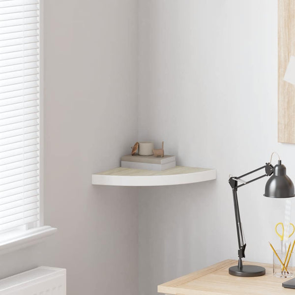 vidaXL Corner Floating Shelf Oak and White 35x35x3.8 cm MDF