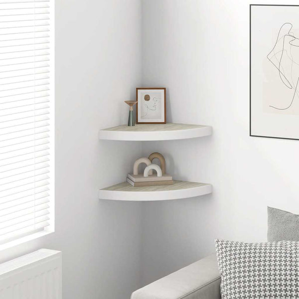 vidaXL Corner Floating Shelves 2 pcs Oak Look and White 35x35x3.8 cm MDF