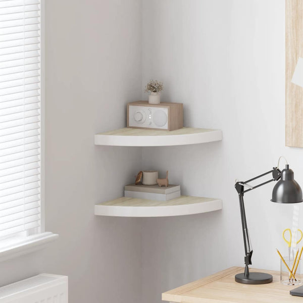 vidaXL Corner Floating Shelves 2 pcs Oak Look and White 35x35x3.8 cm MDF