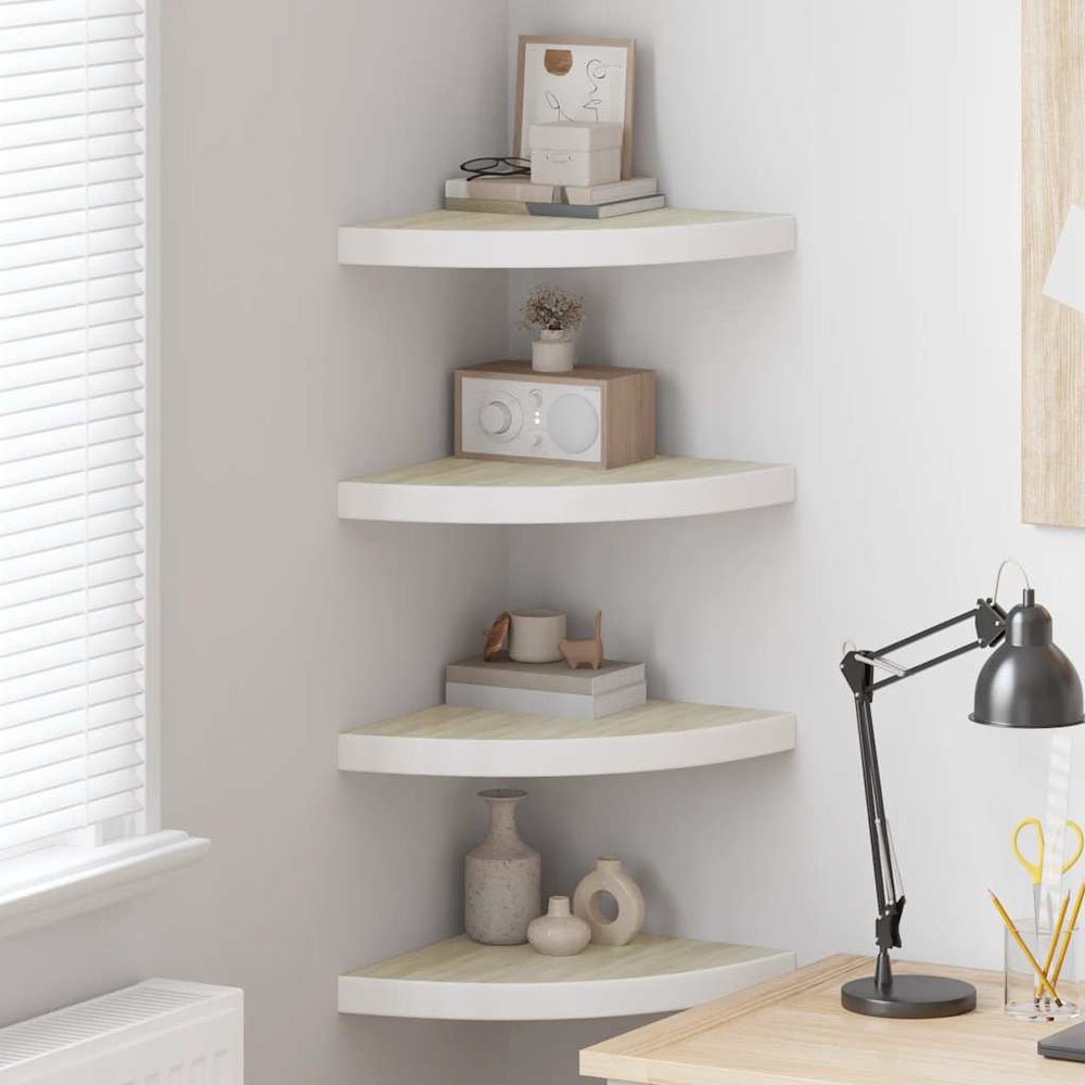 vidaXL Corner Floating Shelves 4 pcs. Oak Look and White 35x35x3.8 cm MDF