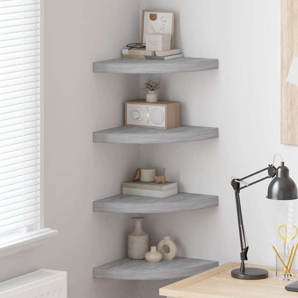 vidaXL Corner Floating Shelves 4 pcs Concrete Grey 35x35x3.8 cm MDF