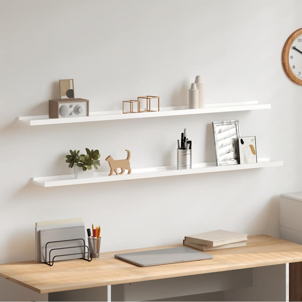 vidaXL Wall Shelves 2 pcs. High Gloss White 115x9x3 cm