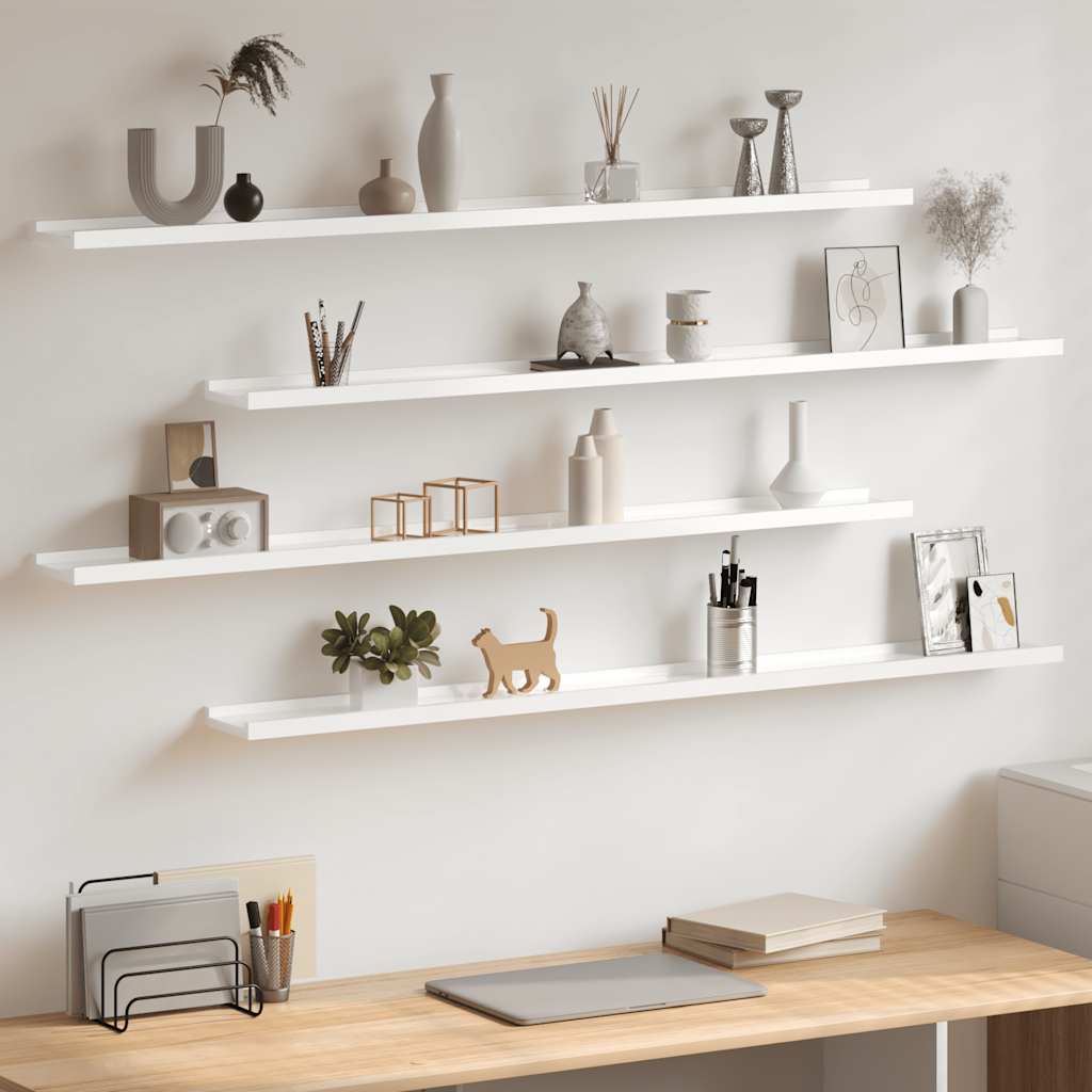 vidaXL Wall Shelves 4 pcs High Gloss White 115x9x3 cm