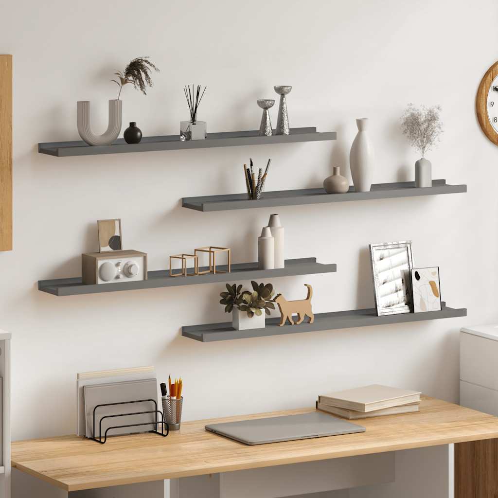 vidaXL Wall Shelves 4 pcs. Grey 80x9x3 cm