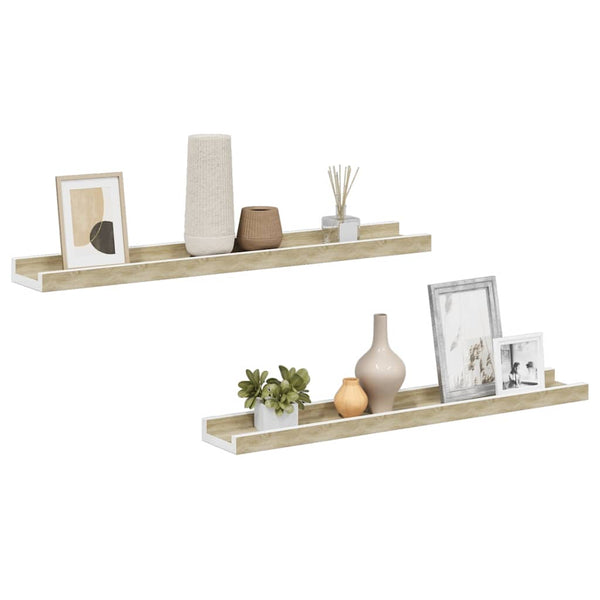 vidaXL Wall Shelves 2 pcs. White and Sonoma Oak 60x9x3 cm