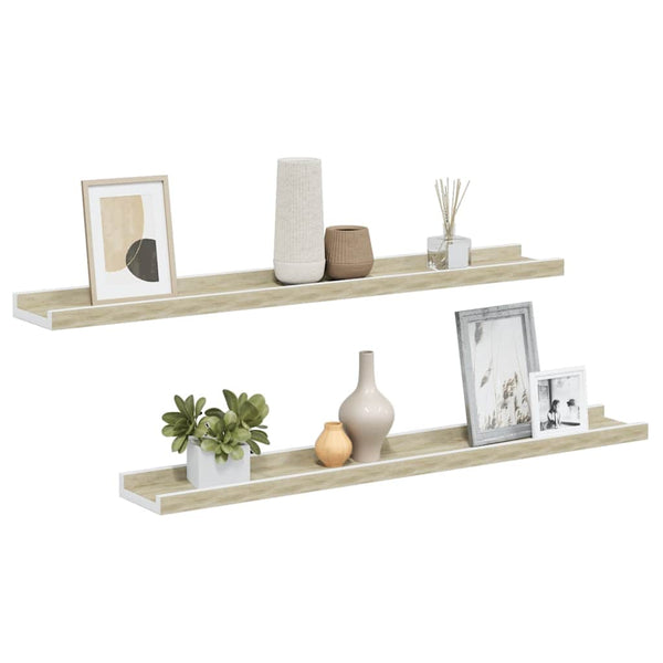 vidaXL Wall Shelves 2 pcs. White and Sonoma Oak 80x9x3 cm