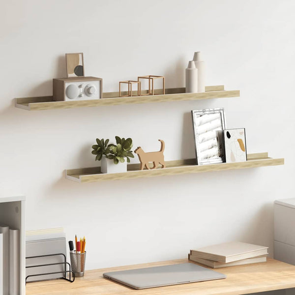 vidaXL Wall Shelves 2 pcs. White and Sonoma Oak 80x9x3 cm