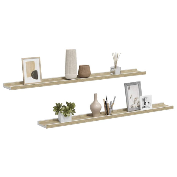 vidaXL Wall Shelves 2 pcs. White and Sonoma Oak 100x9x3 cm