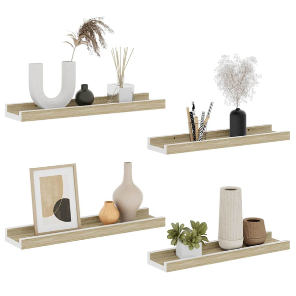 vidaXL Wall Shelves 4 pcs. White and Sonoma Oak 40x9x3 cm