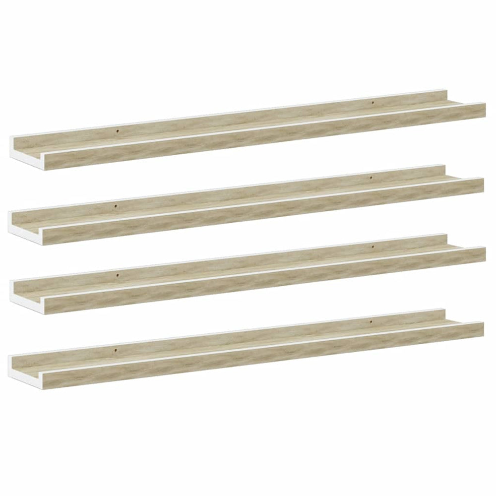 vidaXL Wall Shelves 4 pcs. White and Sonoma Oak 80x9x3 cm