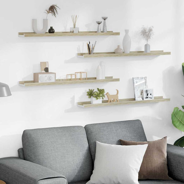 vidaXL Wall Shelves 4 pcs. White and Sonoma Oak 80x9x3 cm