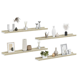 vidaXL Wall Shelves 4 pcs. White and Sonoma Oak 80x9x3 cm