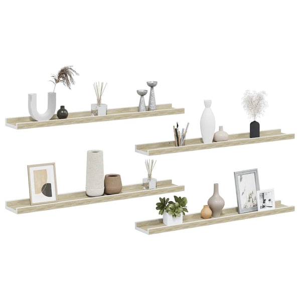 vidaXL Wall Shelves 4 pcs. White and Sonoma Oak 80x9x3 cm