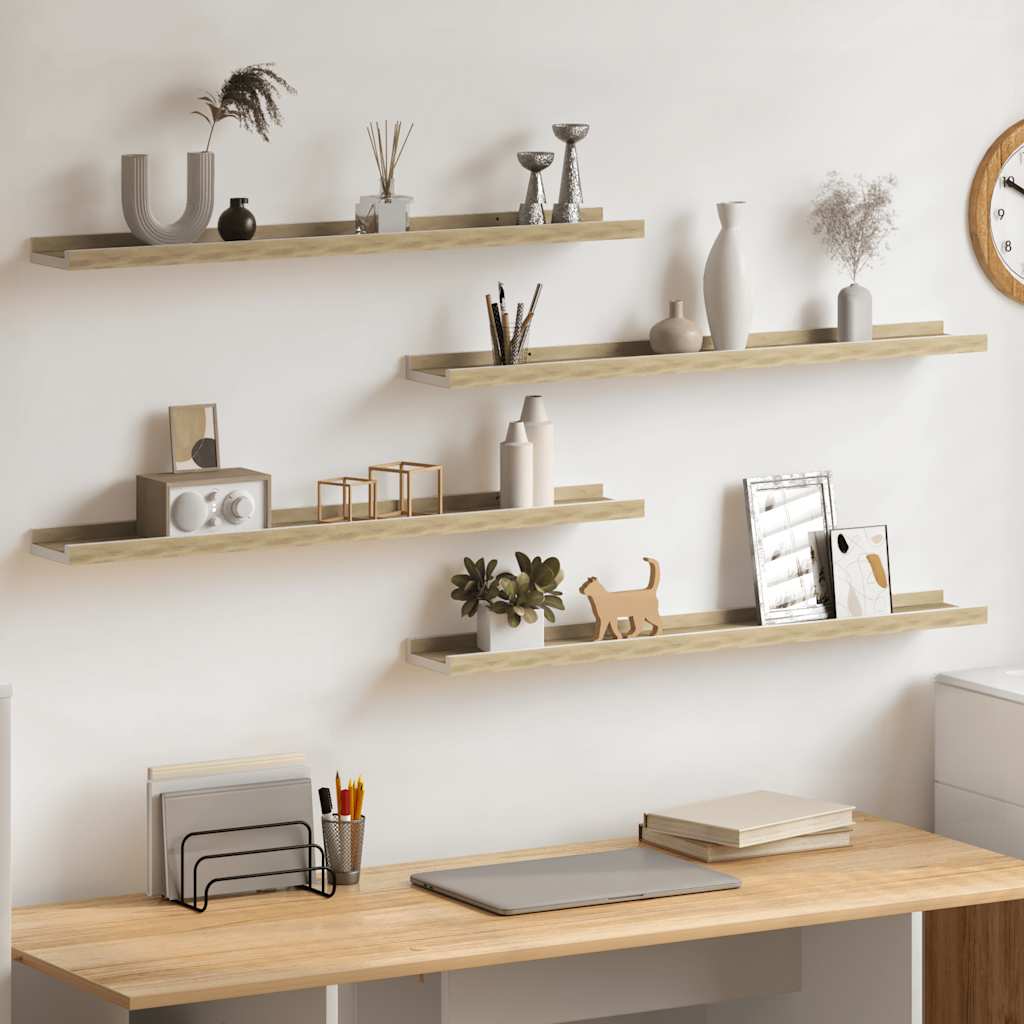 vidaXL Wall Shelves 4 pcs. White and Sonoma Oak 80x9x3 cm