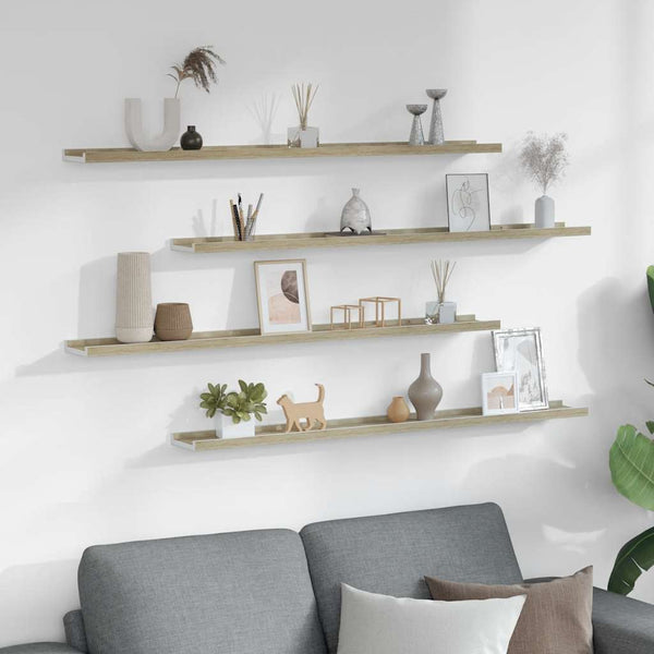 vidaXL Wall Shelves 4 pcs. White and Sonoma Oak 100x9x3 cm